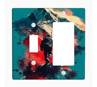 Adventure Mountain Light Switch Cover Plate/Outlet Covers, Vibrant Red and Teal with Nature Scene, Artful Design for Home Decor, Thermoplastic Wall Plates, Standard Size Toggle Rocker