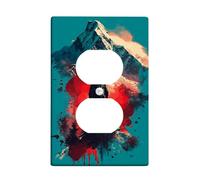 Adventure Mountain Light Switch Cover Plate/Outlet Covers, Vibrant Red and Teal with Nature Scene, Artful Design for Home Decor, Thermoplastic Wall Plates, Standard Size Single Duplex Outlet