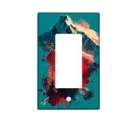 Adventure Mountain Light Switch Cover Plate/Outlet Covers, Vibrant Red and Teal with Nature Scene, Artful Design for Home Decor, Thermoplastic Wall Plates, Standard Size Single Rocker