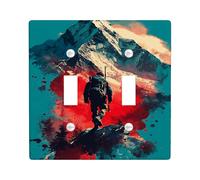 Adventure Mountain Light Switch Cover Plate/Outlet Covers, Vibrant Red and Teal with Nature Scene, Artful Design for Home Decor, Thermoplastic Wall Plates, Standard Size Double Toggle