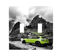 Adventure Mountain Light Switch Cover Plates/Outlet Covers, Vibrant Lime Green SUV for Home Decor, Thermoplastic Wall Plates, Standard Size Double Toggle