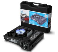 Adventure Peaks Portable Camping Gas Cooker Single Burner Stove Automatic Ignition System Enamel Pan Holder Butane BBQ Carry Bag Caravan Outdoor