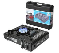 Adventure Peaks Portable Camping Gas Cooker Single Burner Stove Automatic Ignition System Enamel Pan Holder Butane BBQ Carry Bag Caravan Outdoor