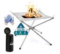 Adventure Peaks Portable Fire Pit With Heat Resistant Gloves Storage Bag Stainless Steel Foldable Mesh Camping Fire Pit