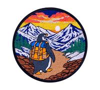 Adventure Penguin Hiking Patch - Lonely Penguin with Backpack Embroidered Iron On Patch, 3.9 x 3.9 Inches