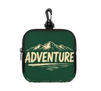 Adventure Script Word Small Zip Pouch-Waterproof Neoprene Storage Bag for Earbuds, Keychain Clip Case for Coins Cards USB, Travel Organiser