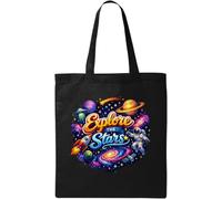 Adventure Through The Vast Outer Space Natural Cotton Tote Bag Black