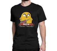 Adventure Time with Finn and Jake T Shirt Men Cotton Novelty T-Shirt Jake The Dog Making Bacon Pancakes Tees Plus Size M Black