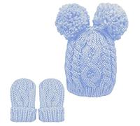 Adventure Togs Baby Knitted Hat & Mittens Set - Boys & Girls, Cable Chunky Knit for Winter - Size 0-12 Months - Blue