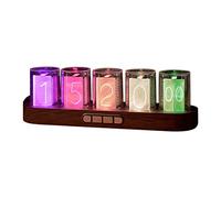 Adventurers Simulation Nixie Tube Clock, RGB Desk Clock, LED Tube Desk Clock with Imitation Wood Base & 24 Hour Clock, Suitable for Decorating Under Computer Monitor & on Bedside Table in Bedroom