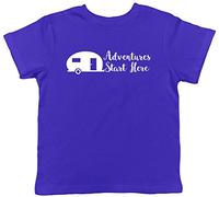 Adventures Start Here Caravan Childrens Kids Short Sleeve T-Shirt Blue