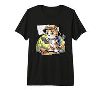 Adventurous Cat Hiker Exploring Trails with Smartphone Map Premium T-Shirt
