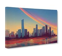 Adventurous City Skyline Architecture Canvas Print | Gallery Wrapped 30mm Frame Wall Art | 30x20 inches | Ready to Hang | Contemporary Cityscape Picture | Living Room Bedroom Lounge Office