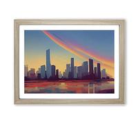 Adventurous City Skyline Architecture Framed Print | A4 Oak Framed Wall Art | Ready to Hang | Modern Cityscape Picture | Living Room Bedroom Lounge Office