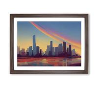 Adventurous City Skyline Architecture Framed Print | A4 Walnut Framed Wall Art | Ready to Hang | Modern Cityscape Picture | Living Room Bedroom Lounge Office