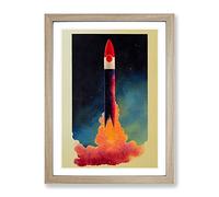 Adventurous Spaceship Rocket Framed Print | A4 Oak Framed Wall Art | Ready to Hang | Modern Nature Picture | Living Room Bedroom Lounge Office