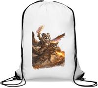Adventurous Warrior Riding Fire Dragon Gym Sack Casual Drawstring Bag White