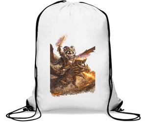 Adventurous Warrior Riding Fire Dragon Gym Sack Casual Drawstring Bag White