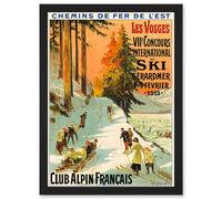Advert Ski Contest Vosges France Alpine Club Winter Sport A4 Artwork Framed Wall Art Print Artery8 Black One Size