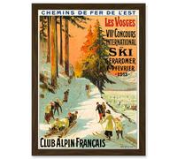 Advert Ski Contest Vosges France Alpine Club Winter Sport A4 Artwork Framed Wall Art Print Artery8 Brown One Size