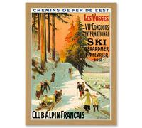 Advert Ski Contest Vosges France Alpine Club Winter Sport A4 Artwork Framed Wall Art Print Artery8 Light Oak One Size