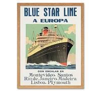 Advertisement Travel Cruise Blue Star Line Europa Ship Art Print Framed Poster Wall Decor 12X16 Inch