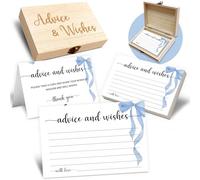 Advice and Wishes Cards Box, 50 Pcs Birthday Wedding Baby Shower Advice Cards, Well Wishes Box for Birthday Party Graduation Bridal Shower Retirement Party, Anniversary(Blue Bow) -A01