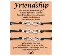 ADVIOK Best Friend Bracelet Gifts Stainless Steel Infinity Bracelets 2/3 Pcs Adjustable Titanium Steel Friendship Black White Set Waxed Thread Braided