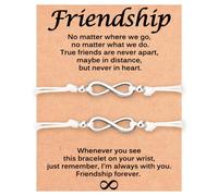 ADVIOK Best Friend Bracelet Gifts Stainless Steel Infinity Bracelets 2/3 Pcs Adjustable Titanium Steel Friendship Black White Set Waxed Thread Braided