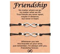 ADVIOK Best Friend Bracelet Gifts Stainless Steel Infinity Bracelets 2/3 Pcs Adjustable Titanium Steel Friendship Black White Set Waxed Thread Braided