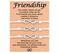 ADVIOK Best Friend Bracelet Gifts Stainless Steel Infinity Bracelets 2/3 Pcs Adjustable Titanium Steel Friendship Black White Set Waxed Thread Braided