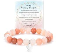 ADVIOK Gifts for Daughter from Dad Father Guardian Angel Orange Red Yellow Stone Beaded Bracelet for Teen Girls
