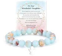 ADVIOK Gifts for Daughter from Dad Mum Mother Father Guardian Angel Green Blue Stone Beaded Bracelet for Teen Girls