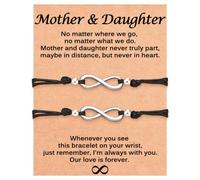 ADVIOK Mother and Daughter Gifts Stainless Steel Infinity Bracelets 2/3 Pcs Adjustable Titanium Steel Bracelet Black/White/Purple Set Braided Waxed Thread