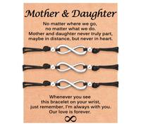 ADVIOK Mother and Daughter Gifts Stainless Steel Infinity Bracelets 2/3 Pcs Adjustable Titanium Steel Bracelet Black/White/Purple Set Braided Waxed Thread