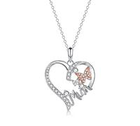 ADVIOK Necklace Butterfly Chain Sterling Silver 925 Heart Pendant Cubic Zirconia Christmas Mothers Day Gifts for Mum Mama Mother with Gift Box & Card
