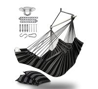 ADVOKAIR Hanging Hammock Chair Large Swing Chair with Foot Rest and Hardware,Max 500lbs,Steel Spread Bar with Anti Slips, 2 Cushions and Side Pocket ,Indoor/Outdoor Use
