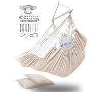ADVOKAIR Hanging Hammock Chair Large Swing Chair with Foot Rest and Hardware,Max 500lbs,Steel Spread Bar with Anti Slips, 2 Cushions and Side Pocket ,Indoor/Outdoor Use