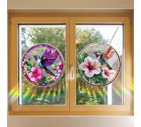 Advokingtap 1-Pack Colorful Flower Hummingbird Static Window Clings Decals 1771X1771in PVC Double-Sided For Glass Doors And Home Decor(A)