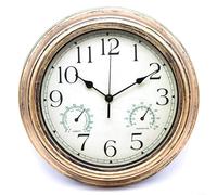 Advokingtap 12 Inch Outdoor Wall Clock With Thermometer Hygrometer Waterproof Garden Patio Silent Weather Station(bronze gold)