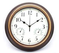 Advokingtap 12 Inch Outdoor Wall Clock With Thermometer Hygrometer Waterproof Garden Patio Silent Weather Station(Red copper)