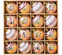 Advokingtap 16Pcs 6Cm Christmas Tree Ornaments Set, Hand Painted Glitter Plastic Balls In White Blue Red Rose For Holiday Decoration(Rose Gold)