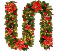 Advokingtap 2.7m (9 Ft) Waterproof Christmas Garland, Tree Decor, Door Decor, Stair Garlands for Celebrations (Red)