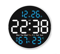 Advokingtap Led Wall Clock With Remote Control, Calendar And Temperature Display, 12/24 Hour Format, Auto Brightness Adjustment, Memory Function 25.5Cm Square(Blue)