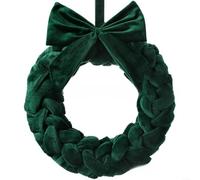 Advokingtap Velvet Flocked Christmas Wreath, Hand-Woven Fried Dough Twists Flannel With Elegant Bow For Indoor And Outdoor Holiday Decoration(green35cm)