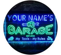 ADVPRO Personalized Your Name Est Year Theme Garage Man Cave Deco Dual Color LED Neon Sign Green & Blue 300 x 210mm st6s32-pp1-tm-gb
