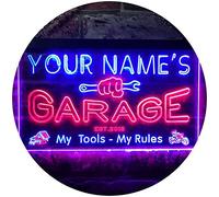 ADVPRO Personalized Your Name Est Year Theme Garage Man Cave Deco Dual Color LED Neon Sign Red & Blue 300 x 210mm st6s32-pp1-tm-rb