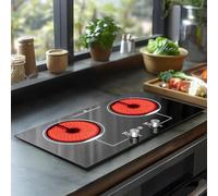 ADVWIN Electric Cooktop, 2 Burner Knob Control Plug in Built-in Ceramic Electric Stove Top with Child Safty Lock & Timer & Over-Temperature Protection & 10 Power Setting, 1800W, 110v (2 burners)