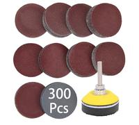 Adwikoso 300 Pcs 50mm Sanding Discs, 80-3000 Grit 2 Inch Sandpaper Discs with 1/4" Shank Backing Plate and Soft Foam Buffering Pad, for Drill Grinder Rotary Tool, Hook and Loop Sanding Pads Attachment