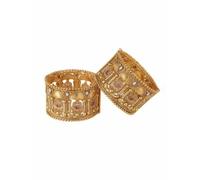 Adwitiya Collection Antique Gold-Plated Temple Bangle Set with Ruby Stones